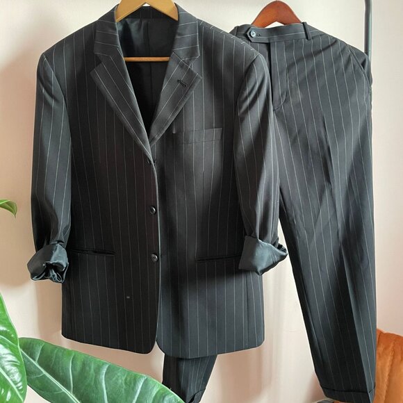 90's Mob Boss Oversized Pinstriped Jacket & Pant Suit Set - Picture 1 of 1